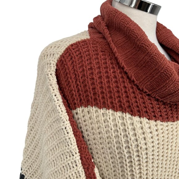 POL Chenille Colorblock Turtleneck Sweater Orange Ivory Size Medium - Picture 10 of 13